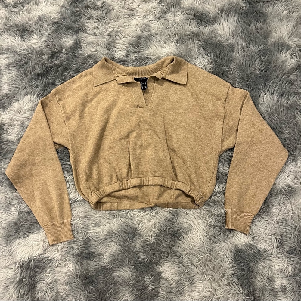 Forever 21 Cropped‎ Collar Sweater Knit in Tan Brown- Size Women’s L